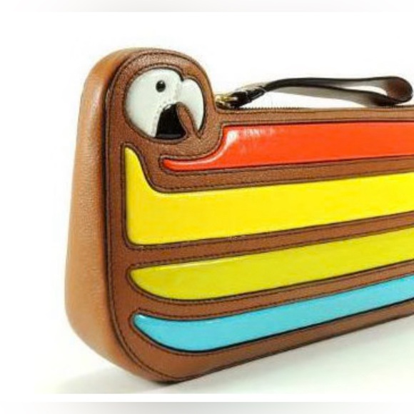 Kate Spade Macaw Parrot Cay Bird Leather Clutch - Picture 2 of 10
